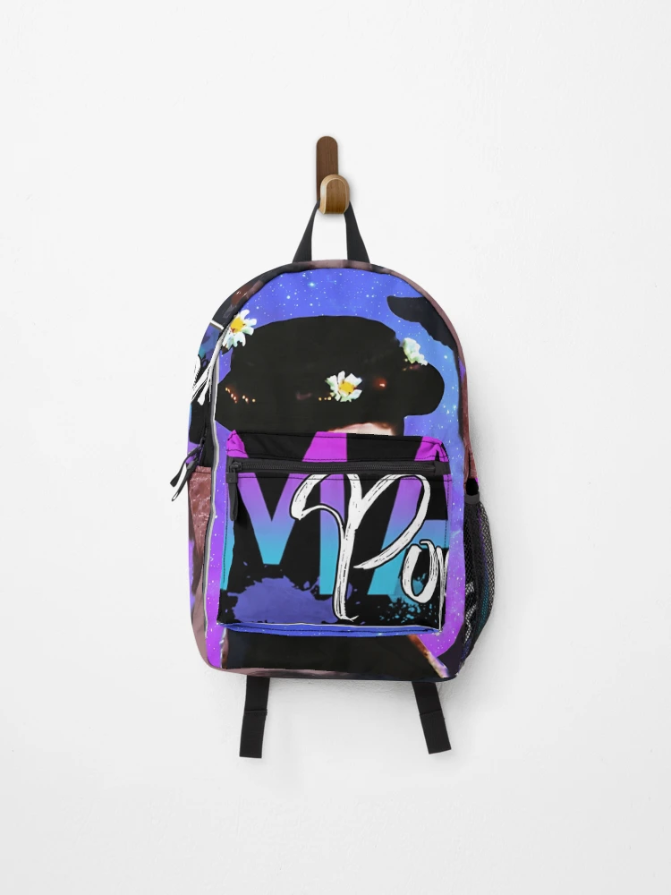 Thumbnail 1 of 3, Backpack, Woman In Hat Portrait Galaxy Background Purple Frame designed and sold by LyAlexDesign.