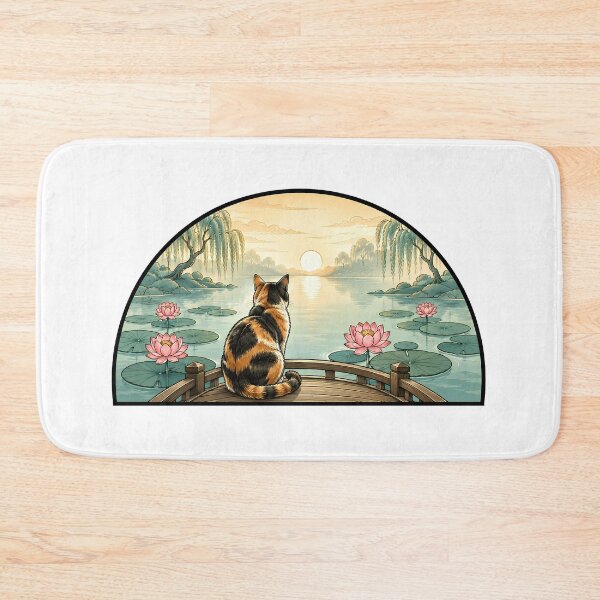 Item preview, Calico Cat Lotus Pond Sunset Zen designed and sold by Old's Cool Cat Studio.