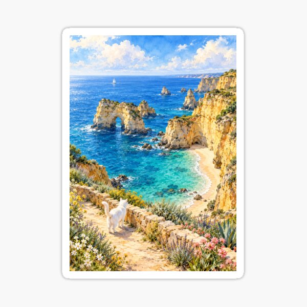 Item preview, Acantilados de Luz – Gato Blanco sobre el Mar del Algarve designed and sold by SEIMEI2025.