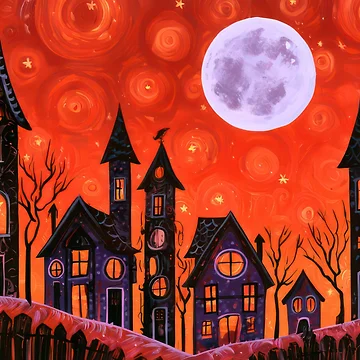 Artwork thumbnail, Scarlet Moon Halloween Village by NeoNebulaArt