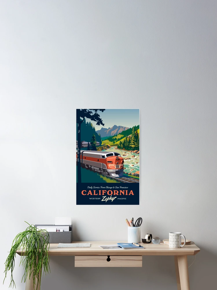 Aperçu 2 sur 3. Poster avec l'œuvre Affiche, t-shirt ou gilet représentant une locomotive à vapeur Zephyr California Railway. créée et vendue par Cool Robot Bro..