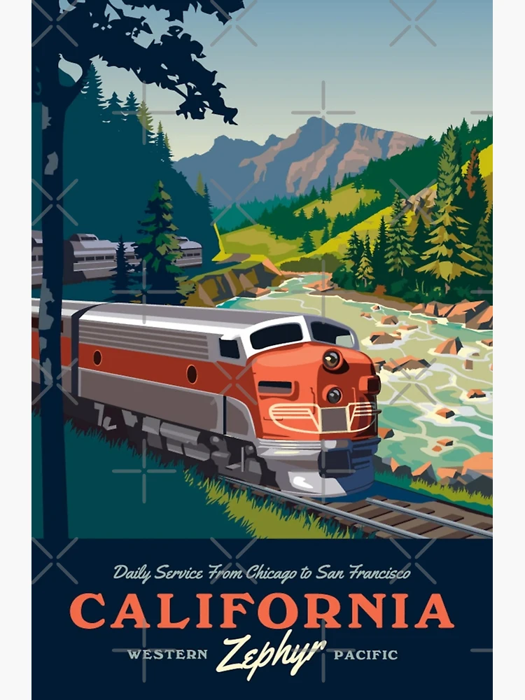 Aperçu 3 sur 3. Poster avec l'œuvre Affiche, t-shirt ou gilet représentant une locomotive à vapeur Zephyr California Railway. créée et vendue par Cool Robot Bro..