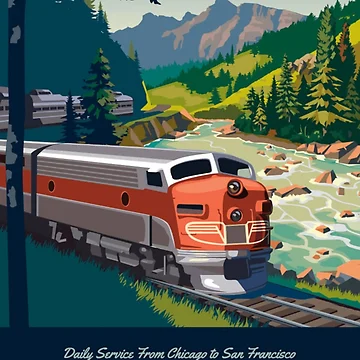 Aperçu de l'œuvre Affiche, t-shirt ou gilet représentant une locomotive à vapeur Zephyr California Railway. de Cool Robot Bro.