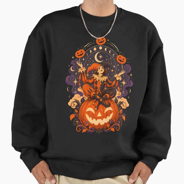 Item preview, Bufón gótico haciendo malabares con una calabaza celestial de Halloween designed and sold by chattsuede.