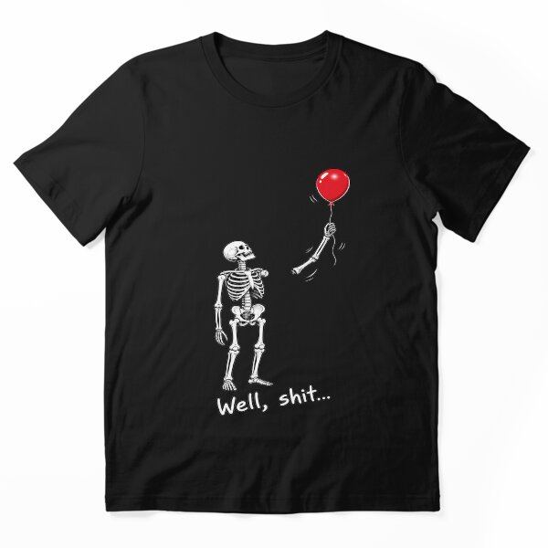 Aperçu de l'œuvre T-shirt humoristique noir avec un squelette et un bras perdu, orné d'un ballon. créée et vendue par vinhle-olive.