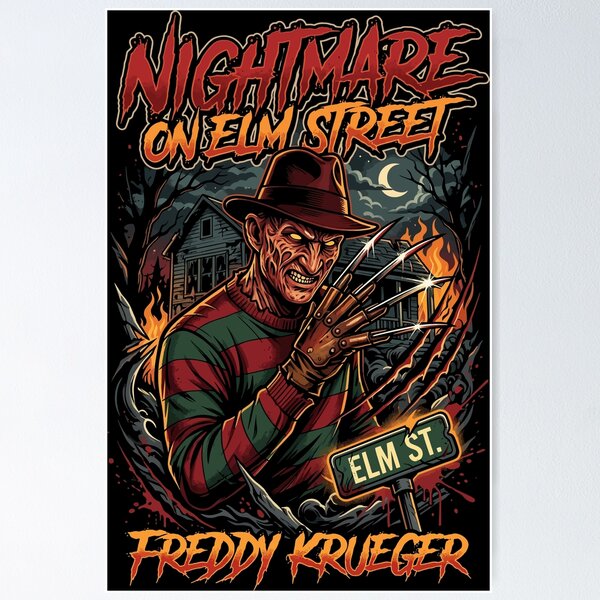 Aperçu de l'œuvre Freddy Krueger, le méchant du film d'horreur « Les Griffes de la nuit » créée et vendue par RatherCreative.