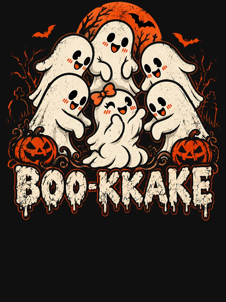 Aperçu 4 sur 4. Débardeur dos nageur avec l'œuvre Boo-kkake Jeu de mots d'Halloween avec un groupe de fantômes mignons créée et vendue par NoeValdric.