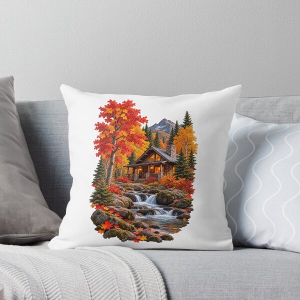 Artikelvorschau, Hütte inmitten herbstlicher Bäume, herbstliche Berglandschaft entworfen und verkauft von RockitBaby.