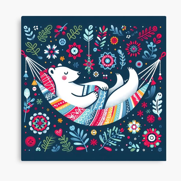 Item preview, Arte popular escandinavo Lindo oso polar Hygge en hamaca por heidiannemorris © designed and sold by FOLK ART FUSION.