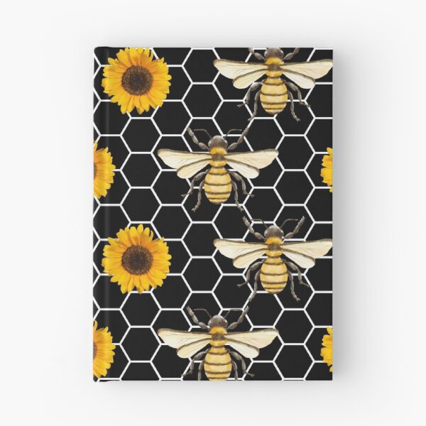 Item preview, Yellow Sunflowers Bees and Honeycomb Pattern on Black designed and sold by EmeraldeaArt.
