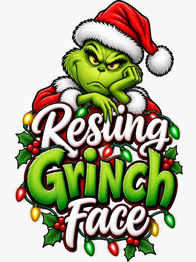 Aperçu 3 sur 3. Sticker avec l'œuvre Visage de Grinch au repos créée et vendue par RockitBaby.