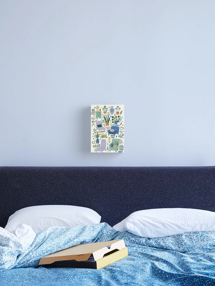 Aperçu 2 sur 3. Impression sur toile avec l'œuvre Bagarre dans la salle de lecture : C'est la jungle (et un Pilea) ici ! créée et vendue par Print Fiction.