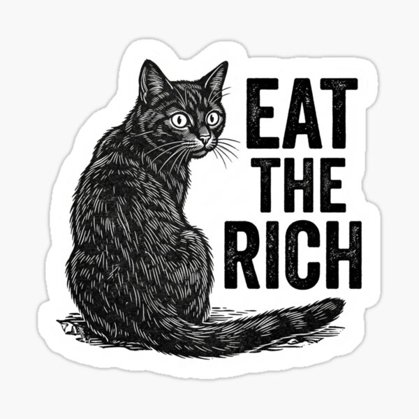 Artikelvorschau, Iss die Reichen! Schwarze Katze – Vintage-Holzschnitt – Antikapitalistisches Zitat für linke Katzenliebhaber entworfen und verkauft von raedattia.