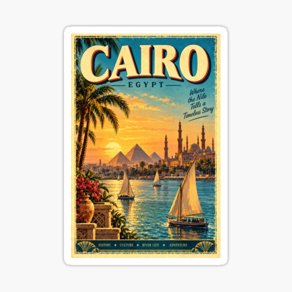 Artikelvorschau, Retro-Reiseposter: Kairo, Ägypten, Nil – Pyramiden, Feluken & ägyptischer Sonnenuntergang entworfen und verkauft von RockitBaby.