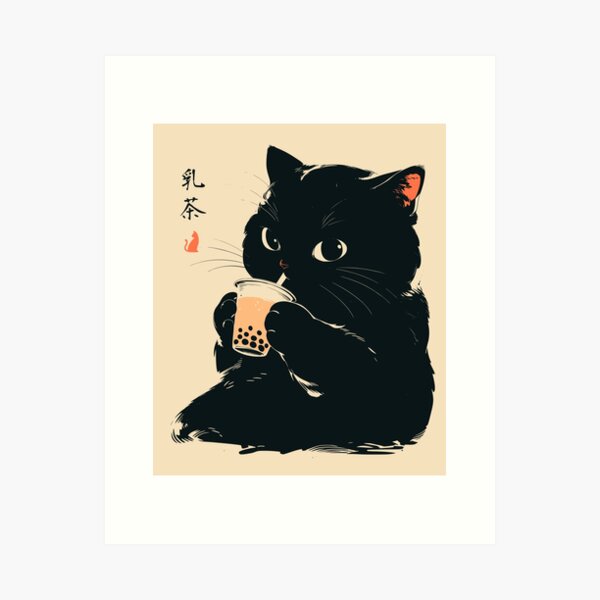 Item preview, Té Boba Dulce Gato Negro Japonés Retro designed and sold by mustbewhy.