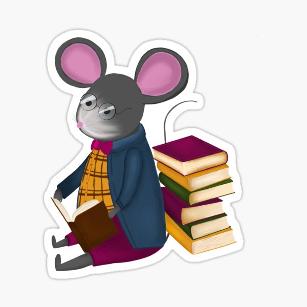 Aperçu de l'œuvre Illustration d'une adorable souris érudite lisant un livre créée et vendue par DigiBlossom.