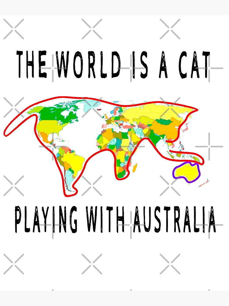 Aperçu 2 sur 2. Carte postale avec l'œuvre Le monde est un chat jouant avec l'Australie t-shirts créée et vendue par aghlessan.