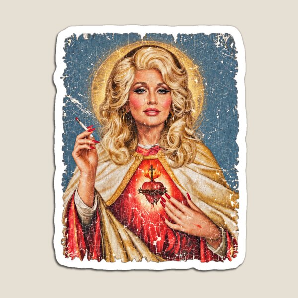 Aperçu de l'œuvre Icône religieuse vintage du Sacré-Cœur de Sainte Dolly Parton fumant créée et vendue par PunPals-Art.