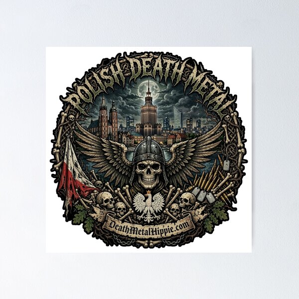Aperçu de l'œuvre Death Metal Polonais — Crâne de Hussard Ailé créée et vendue par Death Metal Hippie.