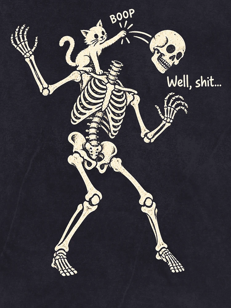 Imagen 6 de 6, Camiseta vintage con efecto desgastado con la obra Divertido gato Boop esqueleto calavera imitación sarcástica gatito humor gráfico, diseñada y vendida por Fatherday.