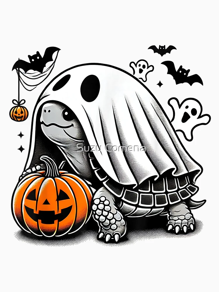 Aperçu 7 sur 7. T-shirt classique avec l'œuvre Déguisement de tortue fantôme citrouille pour Halloween créée et vendue par Suzu Comena.