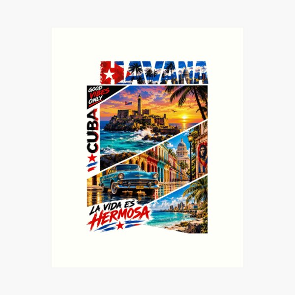 Aperçu de l'œuvre Havana Dreams Un collage de charme cubain La Vida Es Hermosa créée et vendue par KLERIKSTORE.