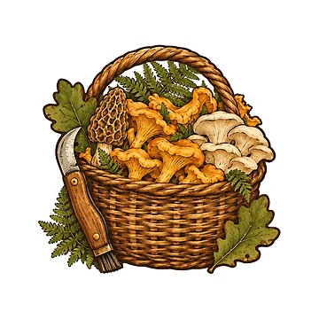 Aperçu de l'œuvre Panier de girolles et de morilles du cueilleur de champignons de eignvalue