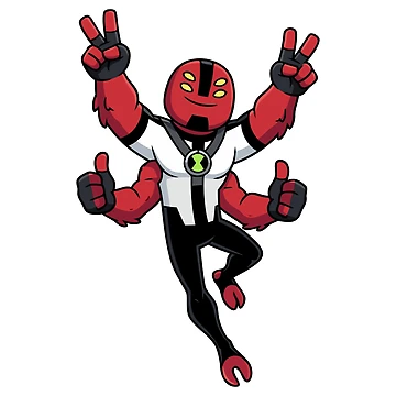 Artwork thumbnail, Cute Four Arms Red Alien Superhero Chibi Cartoon by Rupesh-Art26