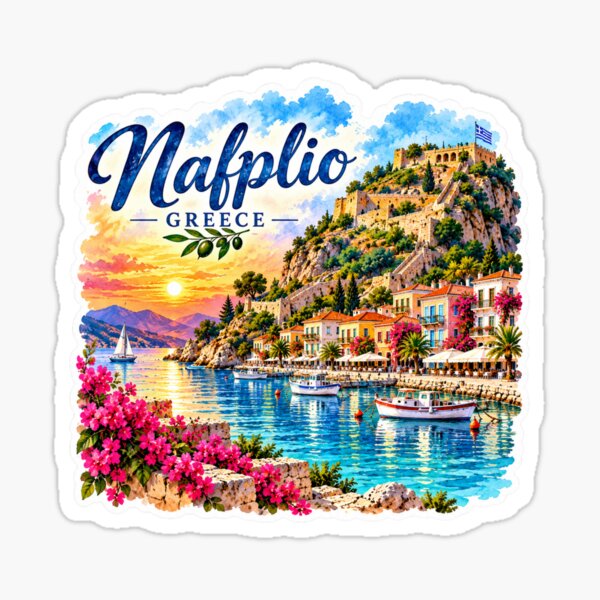 Artikelvorschau, Nafplio, Griechenland, Aquarell, Mittelmeer-Reisesouvenir entworfen und verkauft von GusiaTreasures.