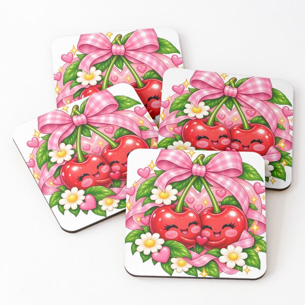 Item preview, Cute Kawaii Cherries Hugging with Pink Bow designed and sold by TinyWeird.