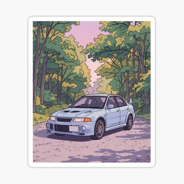 Artikelvorschau, Mitsubishi Lancer Evolution VI Retro Anime Ästhetik Rallye JDM Kunst entworfen und verkauft von Motorline44.
