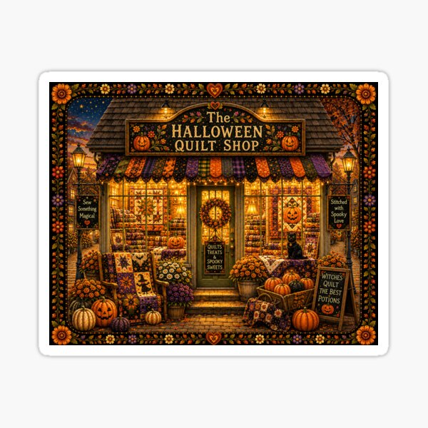 Item preview, La tienda de colchas de Halloween | Arte popular de Halloween | Acogedora tienda de colchas de otoño designed and sold by Novel Works Studio.
