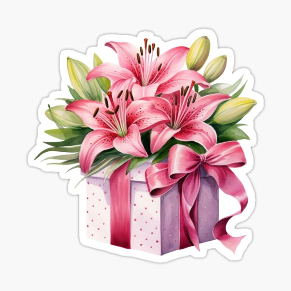 Aperçu de l'œuvre Cadeau Lys Rose | Art floral élégant créée et vendue par Mandayartstudio.