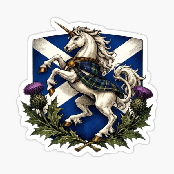 Artikelvorschau, Schottisches Einhorn Flagge Saltire Heritage Distel Heraldik Emblem entworfen und verkauft von ArcanePrintsxo.