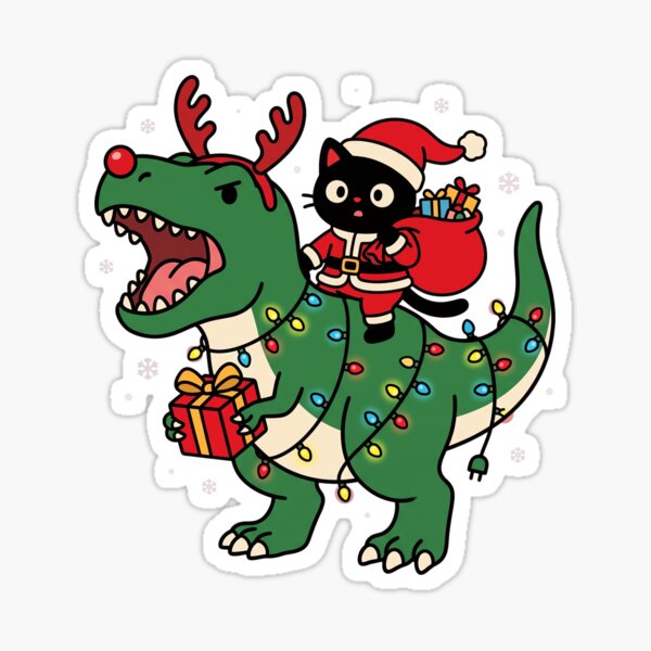 Aperçu de l'œuvre Adorable chat T-Rex de Noël avec un mignon dinosaure créée et vendue par DariaDoodleArt.