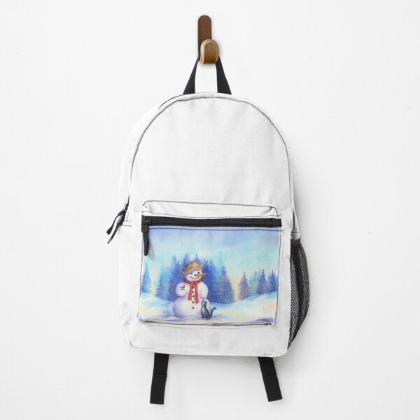 Item preview, Snowman with cat and bird in a winter landscape designed and sold by KarenKaspar.