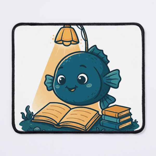 Item preview, Cute Anglerfish Reading Books by Its Own Lamp on the Seabed, Deep Sea Book Lover designed and sold by ElicitaDesign.