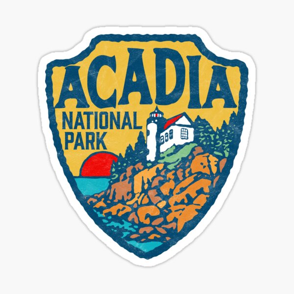 Item preview, Acadia National Park Retro Maine Coast Badge designed and sold by robotbasecamp.