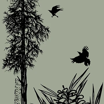 Artwork thumbnail, Pacific Northwest tree with crows and pinecones by resonanteye