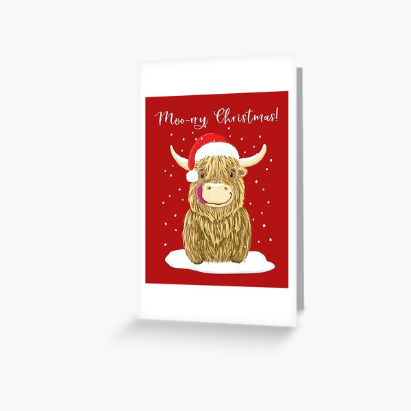 Aperçu de l'œuvre Vache des Highlands écossaise, Moo-rry Christmas Wee Hamish créée et vendue par brodyquixote.
