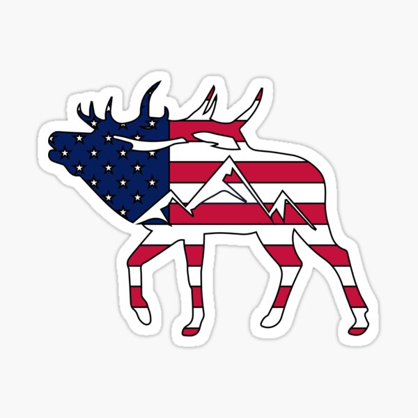 Artikelvorschau, Elch-USA-Flaggen-Aufkleber-Jäger, der die Vereinigten Staaten von Amerika amerikanisch jagt entworfen und verkauft von letourneau41.