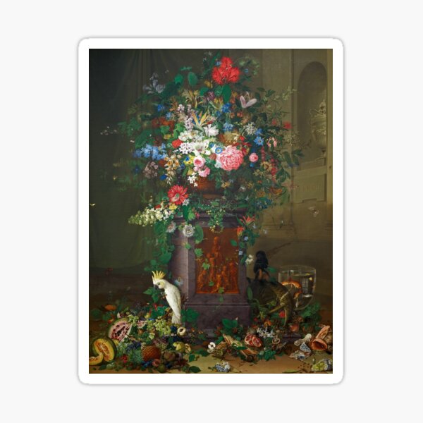 Artikelvorschau, Vintage Blumenmalerei mit Papagei entworfen und verkauft von Vintage Wall Art.