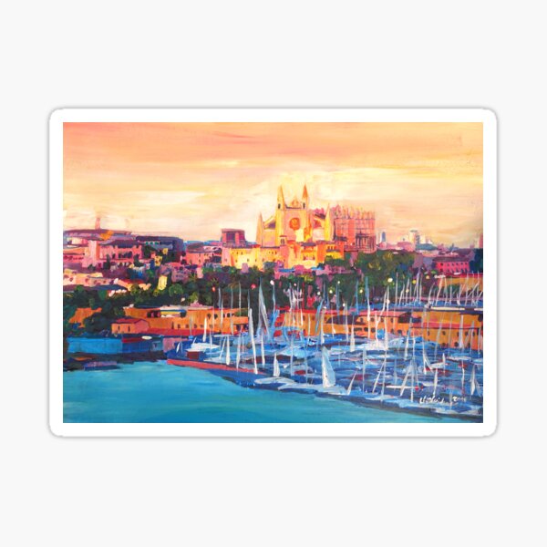 Aperçu de l'œuvre Espagne Île des Baléares Palma de Majorque avec port et cathédrale créée et vendue par artshop77.