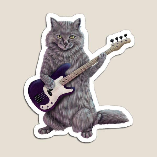 Aperçu de l'œuvre Bass Cat - Chaton du groupe de rock jouant de la guitare basse créée et vendue par Mehu.