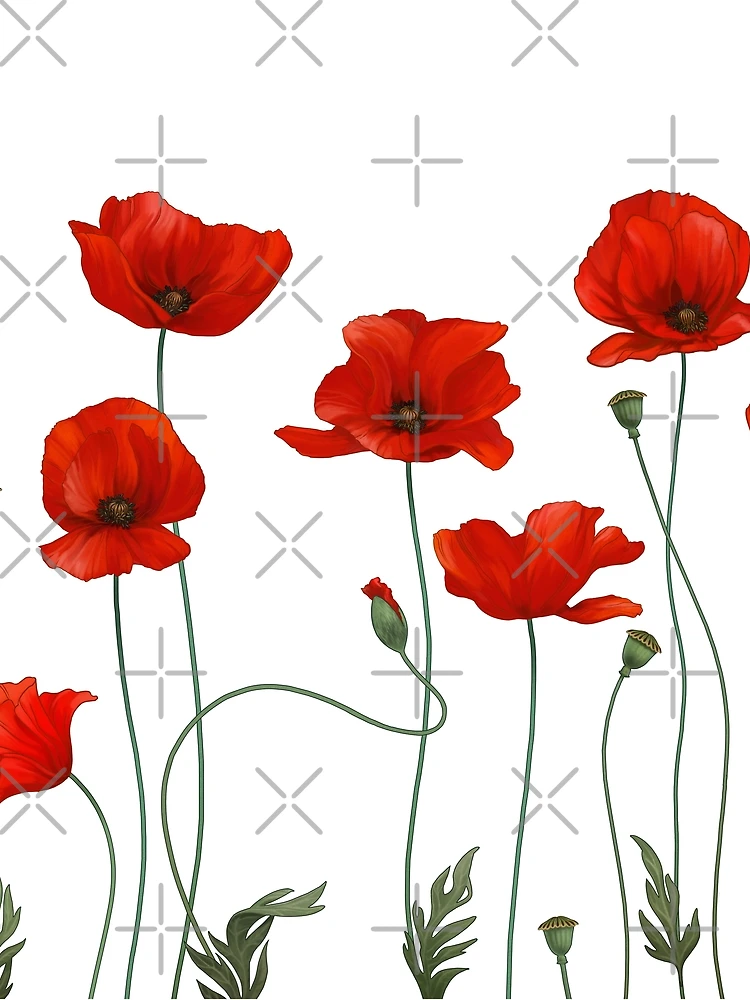Thumbnail 3 of 3, Scarf, Poppy Stems. designed and sold by Iker Paz Studio.
