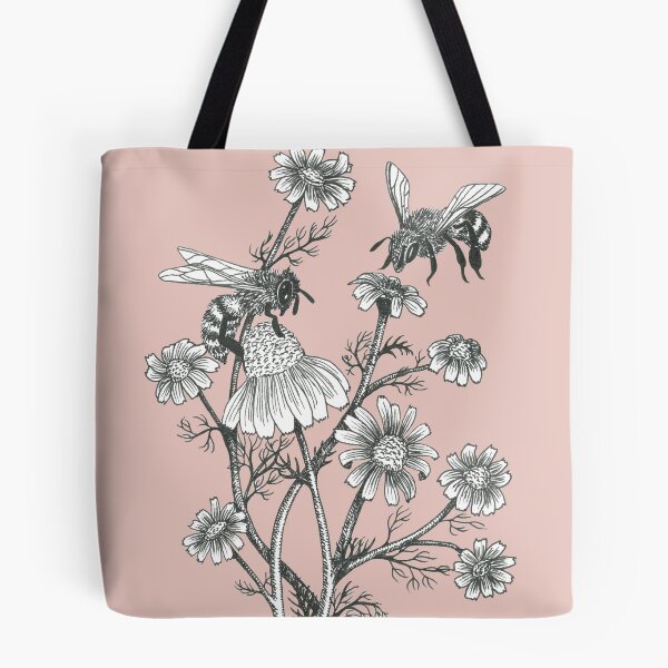 Aperçu de l'œuvre abeilles et camomille sur fond rose poussiéreux créée et vendue par EllenLambrichts.