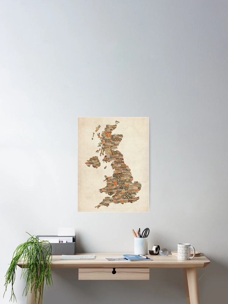 Imagen 2 de 3, Póster con la obra Great Britain UK City Text Map, diseñada y vendida por ArtPrints.