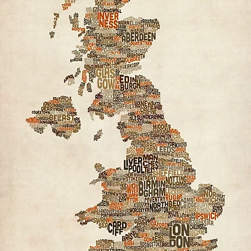 Imagen de la obra Great Britain UK City Text Map de ArtPrints