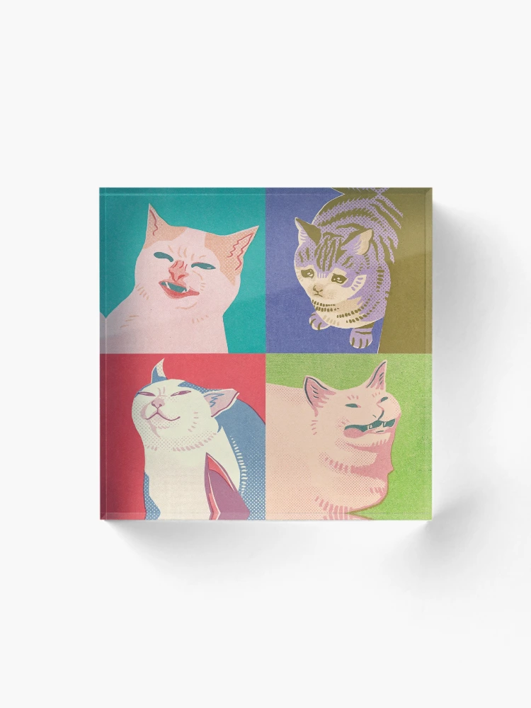 Imagen 1 de 5, Bloque acrílico con la obra Cuatro gatos meme del Apocalipsis, diseñada y vendida por karmabees.