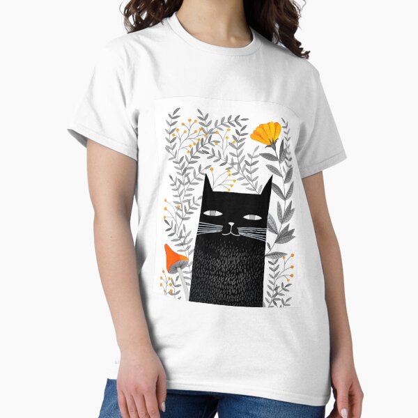 Artikelvorschau, schwarze katze mit botanischer wasserfarbenillustration entworfen und verkauft von PinkNounou.